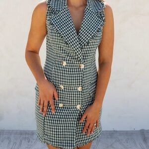 Hunter Green Houndstooth Double-Breasted Blazer Dress